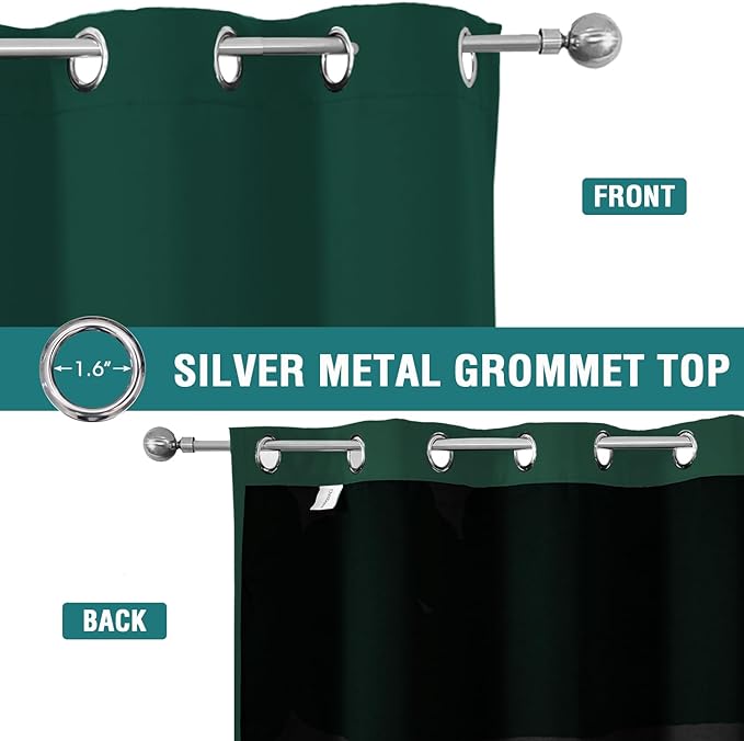 ChrisDowa 100% Blackout Curtains for Bedroom with Black Liner, 2 Thick Layers Total Blackout Thermal Insulated Grommet Window Curtains 2 Panels Set (Forest Green, 42 x 84 Inch)-CubbioJoy