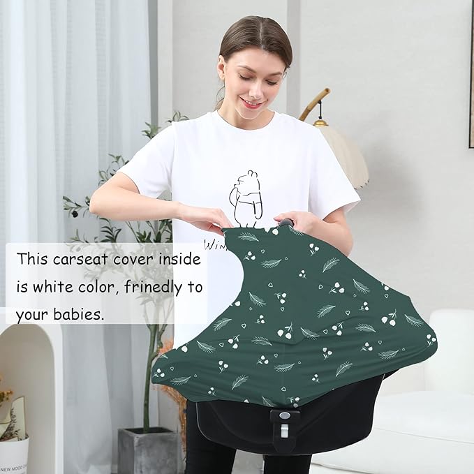 Carseat Covers for Baby Breastfeeding – Multi use Car Seat Canopy Cover, Infant Stroller Canopy Cover for Girls (Green Print)-CubbioJoy