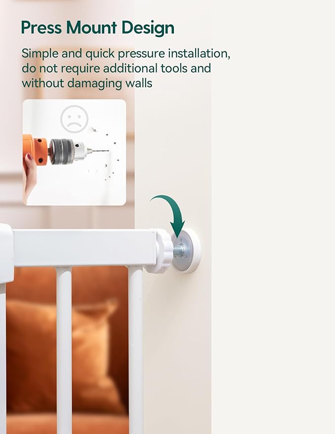 Babelio 29-43" Magnetic Baby Gate for Stairs,Doorways House,Kitchen,30" Tall Pet Barrier with Baffles,Pressure Mounted & Dual-Lock Design Safety for Kids Toddler,Auto-Close/Hold-Open,White-CubbioJoy