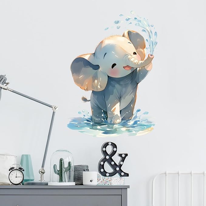 Cartoon Baby Elephant Wall Decals Removable Animal Vinyl Stickers for Nursery Bathroom and Kids Playroom Water Play Decor Peel and Stick Wall Art-CubbioJoy