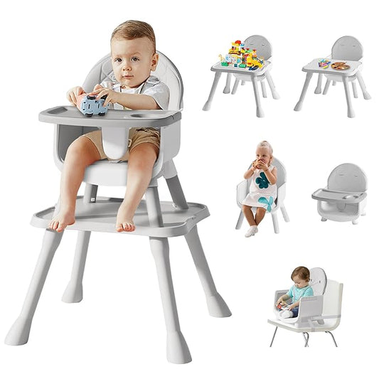 6 in 1 Baby High Chair for Babies and Toddlers, Booster Seat, Kids Learning Table & Chair (Grey)-CubbioJoy