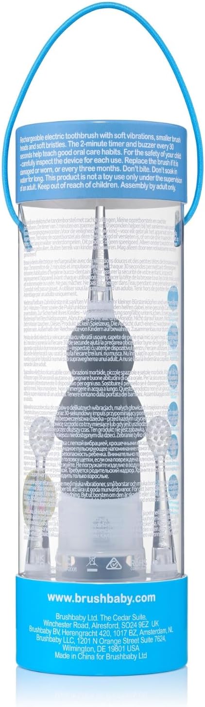 brush-baby WildOnes Kids Electric Rechargeable Toothbrush Penguin, 1 Handle, 3 Brush Heads, USB Charging Cable, for Ages 0-10 (Penguin)-CubbioJoy