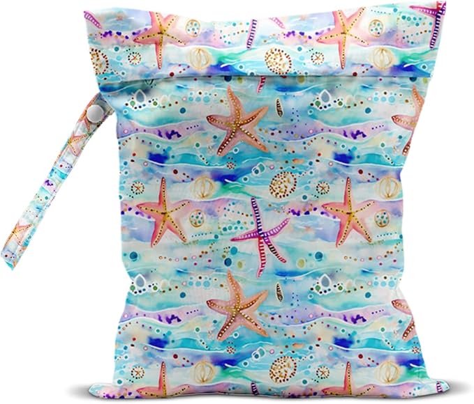 Wet Bag for Swimsuit, Beach Travel Essentials Wet Dry Bag, for Sunscreen Toiletry Dirty Clothes Yoga Gym Diaper, Friends Summer Beach Vacation Gifts. Starfish and jellyfish-CubbioJoy