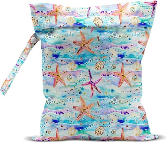 Wet Bag for Swimsuit, Beach Travel Essentials Wet Dry Bag, for Sunscreen Toiletry Dirty Clothes Yoga Gym Diaper, Friends Summer Beach Vacation Gifts. Starfish and jellyfish-CubbioJoy