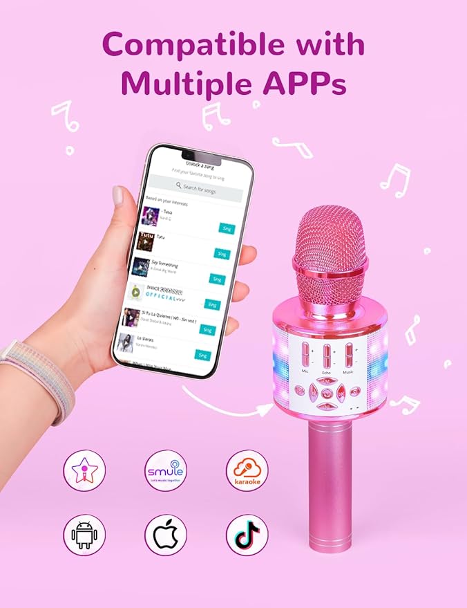 Amazmic Toys for Girls, Kids Karaoke Microphone Toddler Microphone for Kids with Lights, Birthday Gift for Girls, Boys Toy Age 3 4 5 6 7 8+(Light Pink)-CubbioJoy