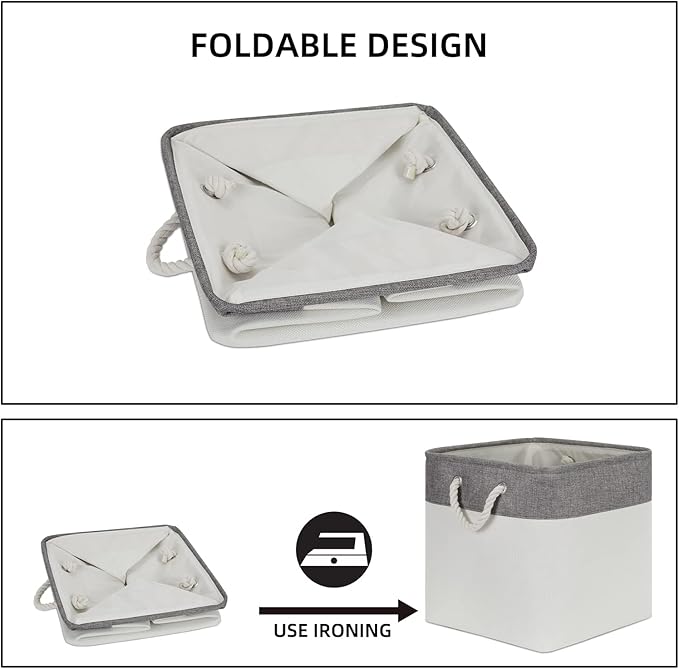 Bidtakay Fabric White Baskets for Shelves Set of 3 Cube Storage Large Organizer Bins 13x13 Closet Storage Bins for Home Office Nursery Collapsible Storage Bins for Organization-CubbioJoy