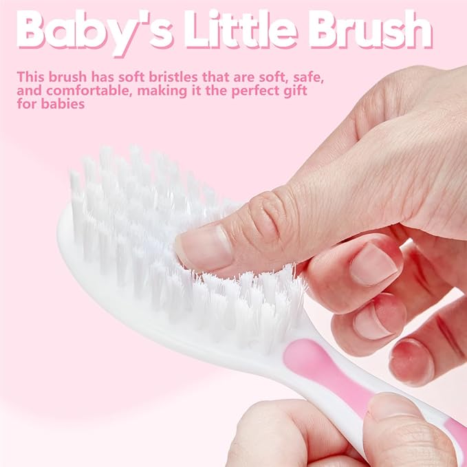 Baby Hair Brush and Comb Sets, New Born Baby Hair Brushes, Perfect Baby Registry Gift for Newborns(Pink)-CubbioJoy