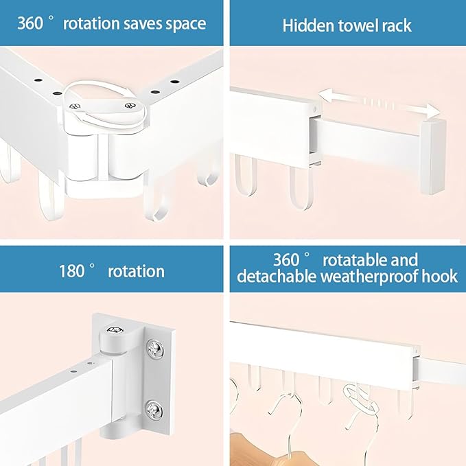 Clothes Drying Rack Wall Mounted,Space Saving Wall Drying Rack,Retractable Collapsible Tri-Fold,for Bathroom,Balcony,Outdoor lndoor with Laundry,White-CubbioJoy
