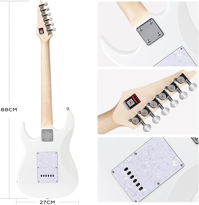 Bullfighter 34 Inch Kids Mini Strat Electric Guitar for Boys Girls, Beginner’s Electric Guitar Kit with Gig Bag, Picks, Cable, Strap, Extra Strings D120-R (blue) (White)-CubbioJoy