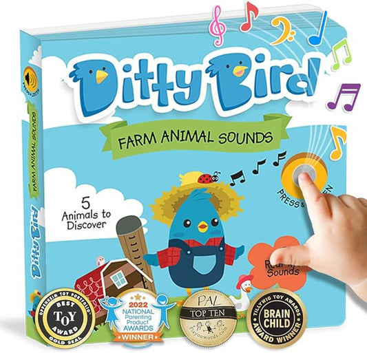 Ditty Bird Farm Animals Sound Book for Toddlers | Interactive Farm Board Book with Real Animal Sounds | Touch & Sound Book for Ages 1-3 | Sensory, Musical Book for Toddlers-CubbioJoy