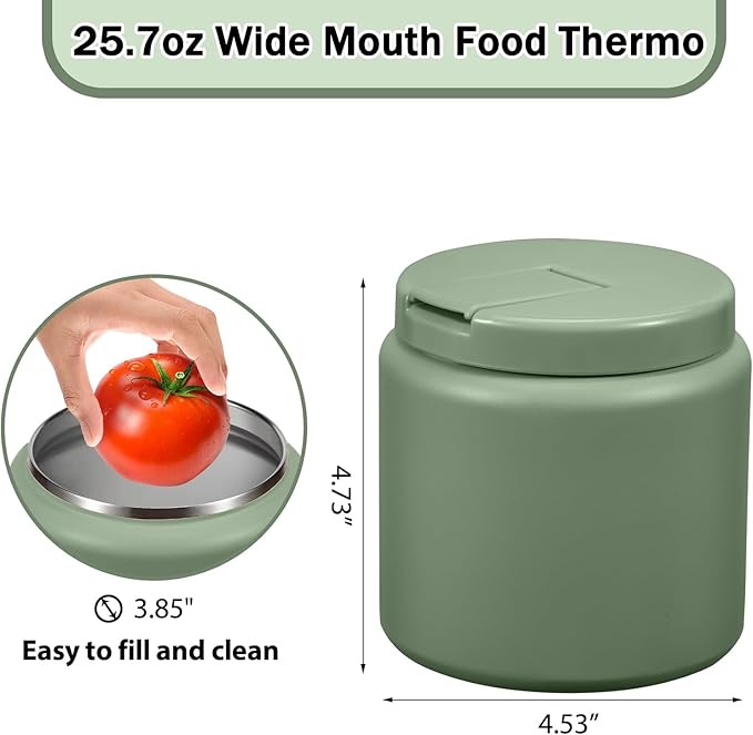 26oz Kids Jar for Hot Food, Insulated Vacuum Food Jar with Buckle Lid, Stainless Steel Wide Mouth Leak Proof Insulated Lunch Container for School Picnic Travel, Green-CubbioJoy