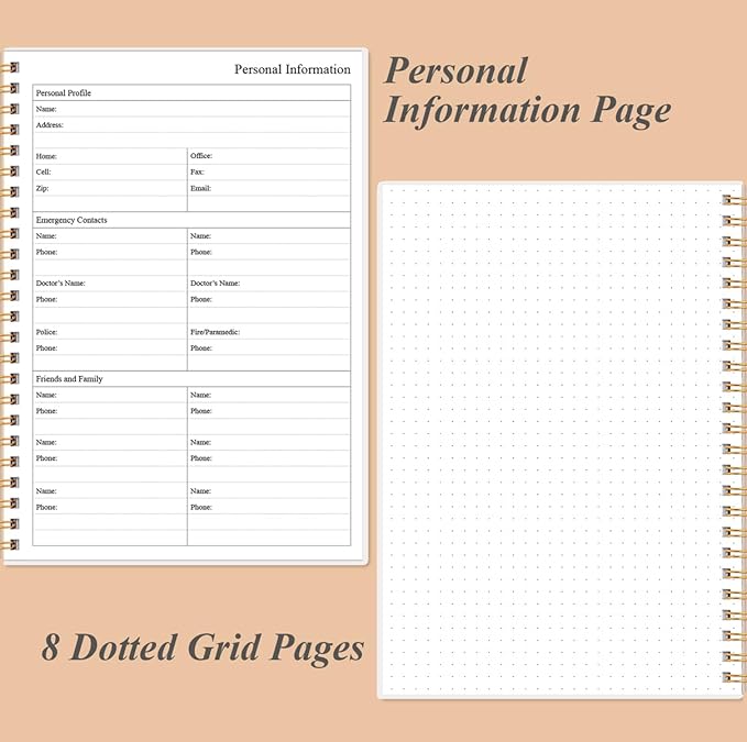 Daily Planner Undated - A5 To Do List Notebook Hourly Schedules, Spiral Appointment Planner for Women and Men, PVC Hardcover, Inner Pocket, Elastic Closure, 5.8" x 8.3", Rose Leaf-CubbioJoy