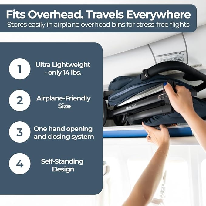 Inglesina Quid³ Stroller, Galaxy Gray - Compact Reclining Travel Stroller for Baby & Toddler 0-55 lbs, One Hand fold, Car seat Compatible, Airplane Overhead, Lightweight, Foldable, XL UPF 50+ Canopy-CubbioJoy