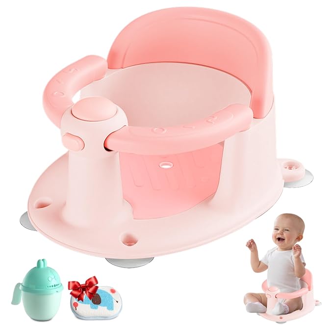 Baby Bath Seat, Bath Seat for Baby 6 Month & up, Baby Bath tub Seat with Suction Cups, Non-Slip, Detachable, Pink-CubbioJoy