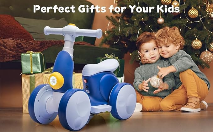 6V Electric Baby Balance Bike with Bubble Machine,4 in 1 Toddler Balance Bike w/Remote Control for 1 Year Old Boys Girls Kids Bubble Bike Ride on Toys w/Powered Motor,Music,LED Lights (Blue)-CubbioJoy