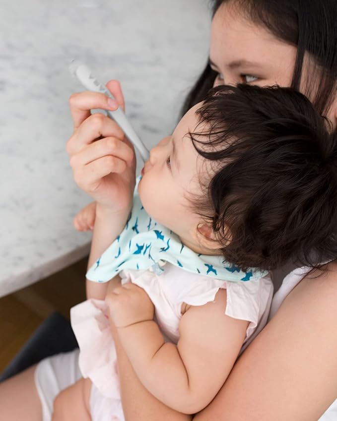 BEABA Baby's First Foods Spoon Set, Original Silicone Baby Spoons, 4 Pack, BPA Lead & Phthalate Free, Gray-CubbioJoy