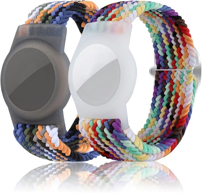 2 Pack Kids Bracelet Compatible with AirTag, GPS Kid Tracker Holder Braided Wristband for Apple Air Tag, 2022 Upgraded Nylon Adjustable Anti Lost Airtag Watch Band for Kids Children Elders-CubbioJoy