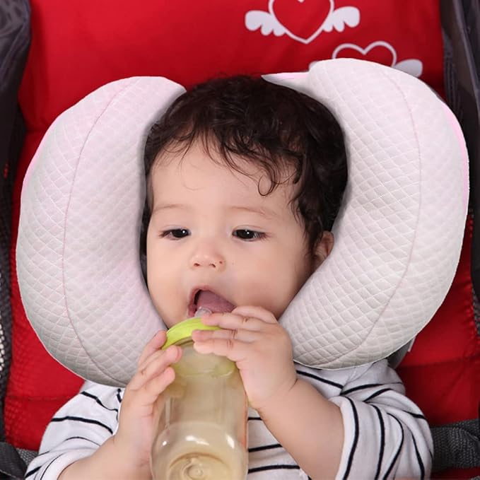 2 in 1 Baby Support Pillow, Banana Shape Baby Neck Head Travel Pillow Stroller Insert Cushion for Kids, Toddler, Pink-CubbioJoy