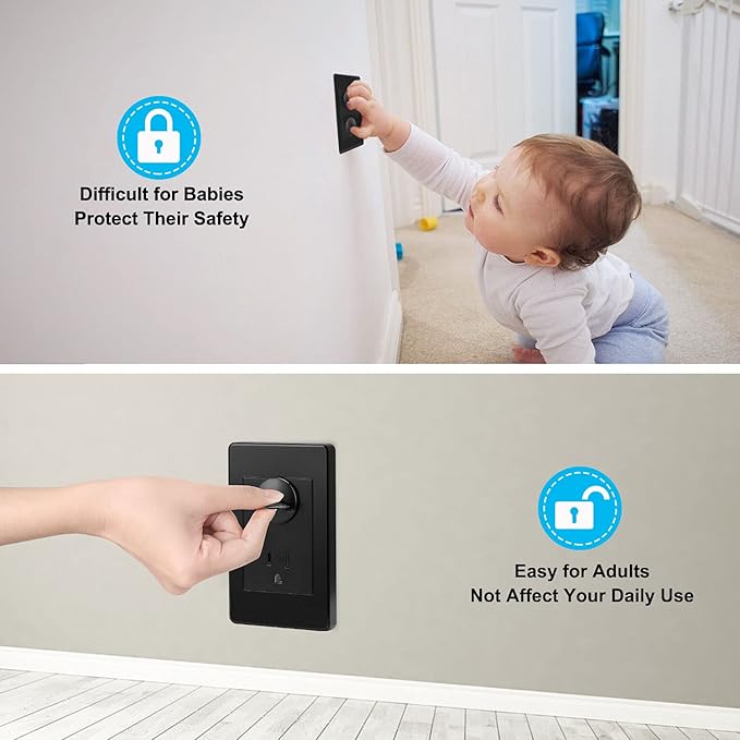 52 Pack Black Safety Outlet Covers Baby Proofing, Electrical Socket Outlet Plugs 3-Prong Child Proof for Kids House-CubbioJoy