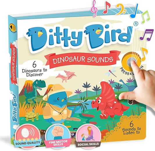 Ditty Bird Dinosaur Book for Toddlers | Realistic Dino Sound Book | Interactive T-Rex Board Books for Toddlers 1-3 | Sensory, Musical Books for Dino Lovers | Sturdy Nursery Rhyme Toys for Baby-CubbioJoy