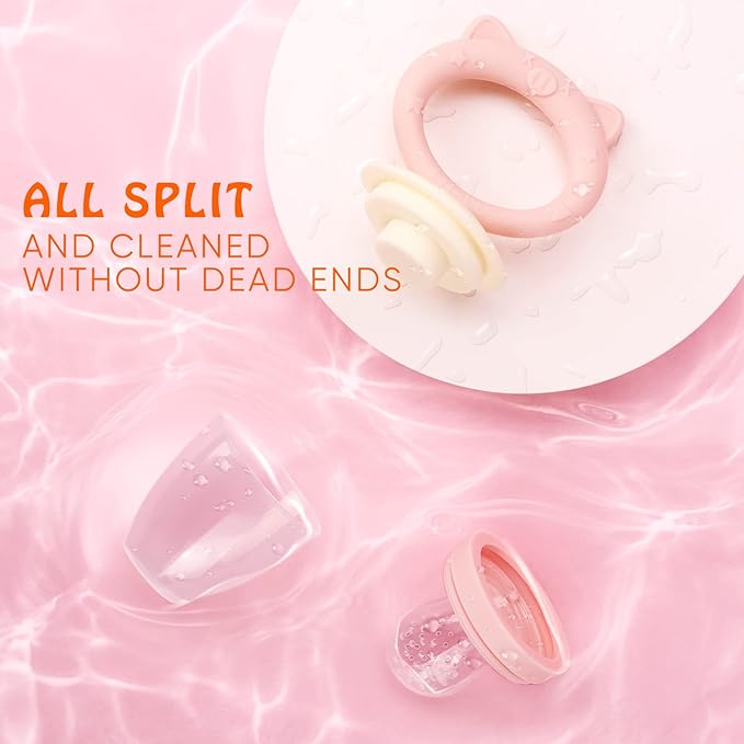 Baby Solids/Frozen Fruit Feeder Pacifier, Infant Teether Toy 4M+, BPA-Free Silicone Pouch & Nipple, Safely Introduce Solids, Teething Relief, 2-Pack (Pig Lulu - Blue Pink, S/M/L)-CubbioJoy