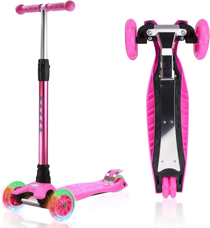 3 Wheel Scooter for Kids Ages 6-12,Kids Scooter with Light Up Wheels, Sturdy Deck Design, and 4 Height Adjustable Suitable for Kid Ages 3-12-CubbioJoy