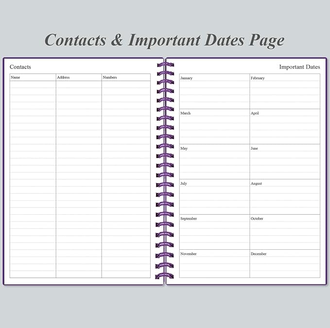 Daily Planner Undated - A5 To Do List Notebook Hourly Schedules, Spiral Appointment Planner for Women and Men, PVC Hardcover, Inner Pocket, Elastic Closure, 5.8" x 8.3", Purple-CubbioJoy