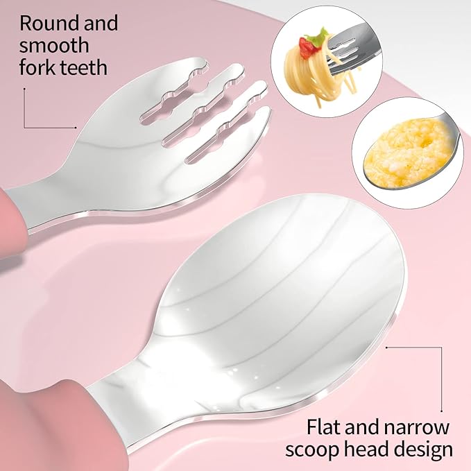 Deejoy Toddler Utensils - Stainless Steel Spoons and Forks, Kids Silverware Set with Travel Case (Pink)-CubbioJoy