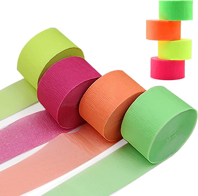 400Feet Glow in The Dark Party Supplies Streamers Glow Crepe Paper Streamer UV Blacklight Fluorescent Neon Paper Streamers for Glow Party Supplies and Decorations Wedding Birthday Party Decorations-CubbioJoy