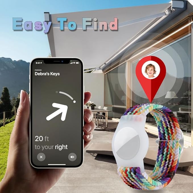 2 Pack Kids Bracelet Compatible with AirTag, GPS Kid Tracker Holder Braided Wristband for Apple Air Tag, 2022 Upgraded Nylon Adjustable Anti Lost Airtag Watch Band for Kids Children Elders-CubbioJoy