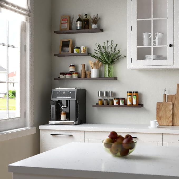 35.3 Inches Long Floating Shelves, 2 Set Farmhouse Wall Shelf for Bedroom, Nursery Book Shelf with Lip, Picture Ledge Shelf for Wall Decor Living Room Bathroom Kitchen - Walnut-CubbioJoy