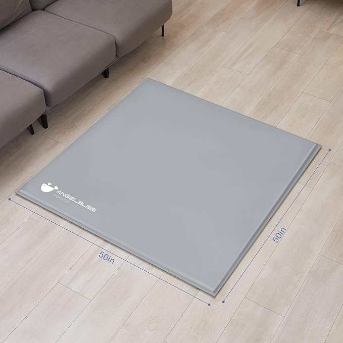 ANGELBLISS Baby Playpen Mat, Self-Inflating Play Mat for Babies and Toddlers, Roll Up & Waterproof Foam Crawling Mat for Floor, Portable Playmat for Babies with Travel Bag Grey (50×50in)-CubbioJoy