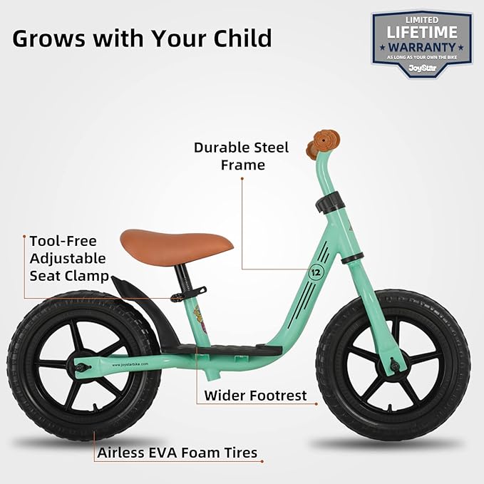 JOYSTAR 10"/12" Toddler Balance Bike for Girls & Boys, Ages 18 Months to 5 Years, Kids Push Bike with Footrest & Adjustable Seat Height, First Birthday Gifts for 2-5 Boys Girls-CubbioJoy