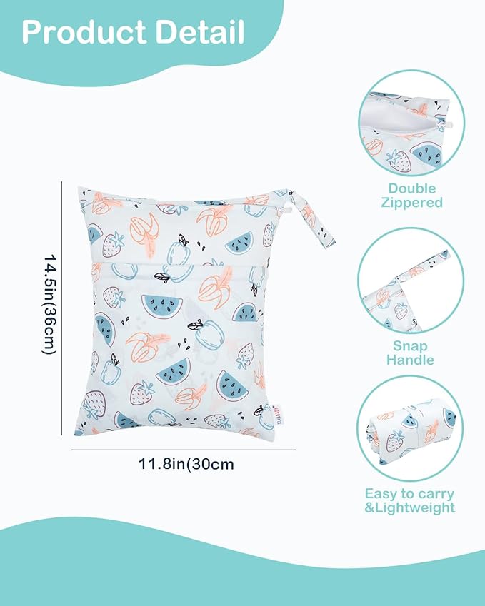 ALVABABY 3 Cloth Diaper Wet Dry Bags Waterproof Reusable with Two Zippered Pockets Travel Beach Pool Daycare Soiled Baby Items Yoga Gym Bag for Swimsuits or Wet Clothes Small Medium Large 3L-ZM29-CubbioJoy