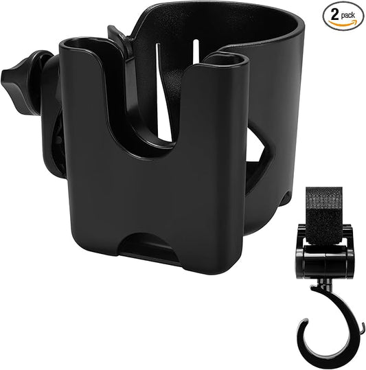 Accmor Universal Cup Holder with Hook, Stroller Cup Holder with Phone Holder, 360° Rotatable Large Caliber Designed Bottle Holder for Stroller, Bike, Wheelchair, Walker, Scooter-CubbioJoy