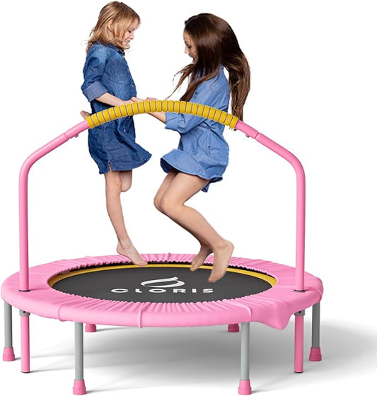 CLORIS 38in/48in Folding Trampoline - Max Load 220lbs / 450lbs Mini Trampoline Rebounder Trampoline for Adults with Adjustable Foam Handle, with safty Padded Cover Best Gift for Kids/Adult-CubbioJoy