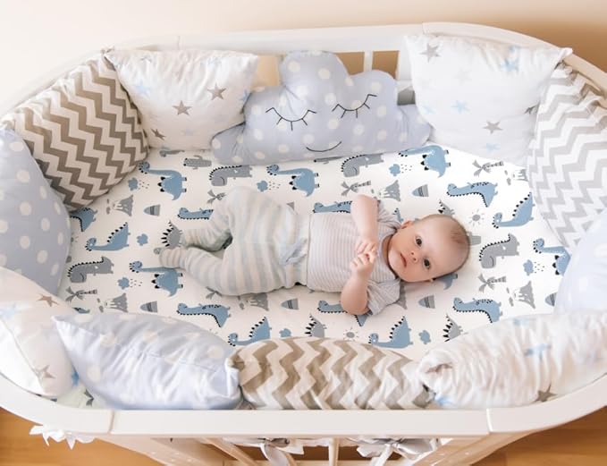 4 Pack Soft Baby Boy Sheets Dinosaur Star Cloud Soft Polyester Neutral Unisex Fitted Sheets Set for Baby Boys-CubbioJoy