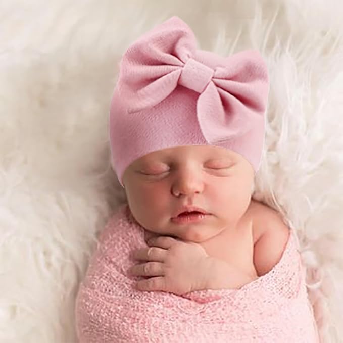 BQUBO Newborn Baby Hats Mittens Set Hospital Hat Beanie Infant Bow Hats Baby Gloves No Scratch Mittens for 0-6 Months-CubbioJoy