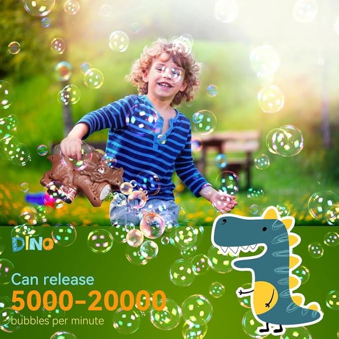 Dinosaur Bubble Machine with Colorful Lighting for Kids Automatic Handheld Dinosaur Bubble Toy 20000+ Big Bubbles Per Minute Bubbles Toy for Outdoor Parties Yard Fun Kids Gift Tyrannosaurus Green-CubbioJoy