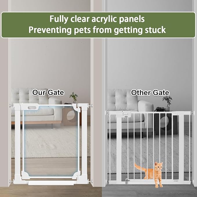 Clear Baby Safety Gate for Stairs,29"-48" Wide, 30" Tall Pressure Mounted Acrylic Pet Gate, Easy Walk Through Auto Close Child Gate for Doorways and House,29.52-47.24"-CubbioJoy