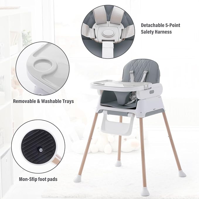 3 in 1 Baby High Chair,Adjustable Convertible Chairs Baby High Chairs for Babies and Toddlers,Portable and Easy to Clean,Gray-CubbioJoy