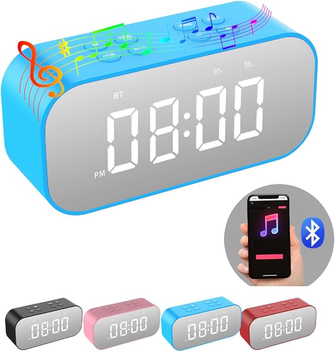 AFK Digital Alarm Clock with Bluetooth Speaker,Desk Clock for Bedrooms,Small Table Clock with Dual Alarms,Snooze,Dimmable LED Display.-CubbioJoy