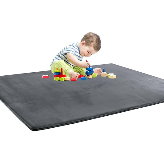 BALAPET Thick Memory Foam 47x47 Play Mat for Playpen, Super Soft Velvet Portable Baby Playpen Mat for Kids Toddler Crawling and Play, Non-Slip Bottom Playmat, Dark Grey-CubbioJoy