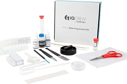 IQCrew 40-Piece Deluxe Microscope Slide Preparation Kit - Essential Student Tool Kit w/Stains + Shrimp Hatchery Experiment - SP-18-CubbioJoy