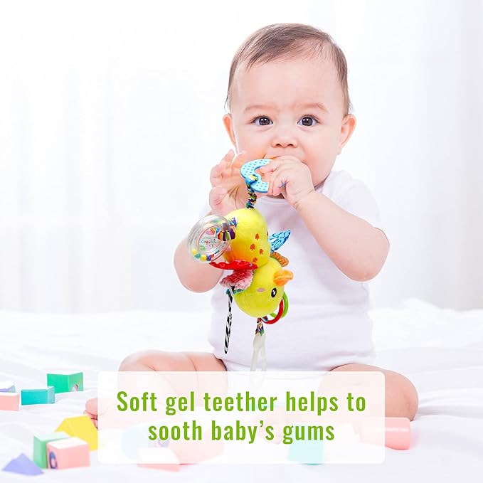 Baby Stroller Car Seat Toys for Infant with Teether Hanging Rattle, Clip on Stroller, Soft Plush Baby Toys for Boys and Girls 3-12 Months-CubbioJoy