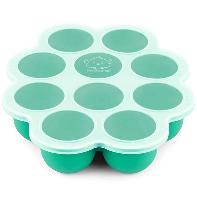 KeaBabies Silicone Food Freezer Trays with Lid, 2oz x 10 Pods Baby Food Storage Containers, Easy Puree Meal Prep, Breast Milk Silicone Freezer Molds, Dishwasher,Microwave Safe,BPA-Free(Alpine Green)-CubbioJoy