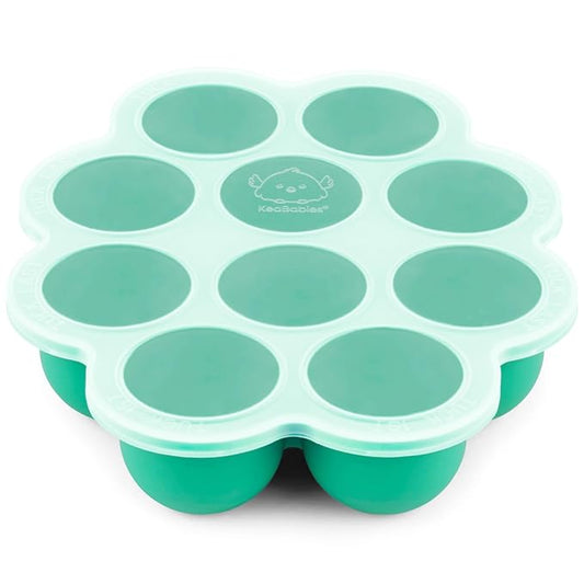 KeaBabies Silicone Food Freezer Trays with Lid, 2oz x 10 Pods Baby Food Storage Containers, Easy Puree Meal Prep, Breast Milk Silicone Freezer Molds, Dishwasher,Microwave Safe,BPA-Free(Alpine Green)-CubbioJoy