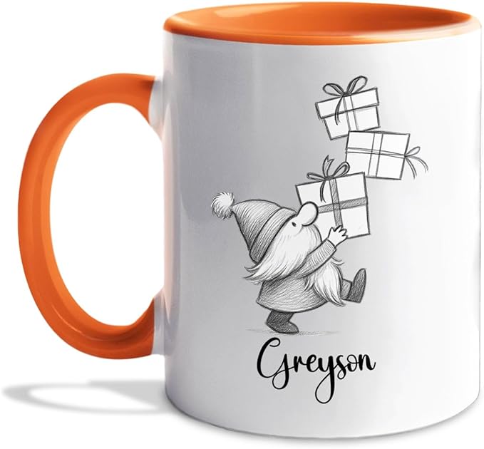 Cute Gnome With Box Accent Mug Cup Gift, Personalized Choose Name Gnome Ceramic Teacup 11 Oz 15 Oz, Unique Coffee Mug Gift For Gnomes Lover Kids Child Birthday, Custom Gnomes White Travel Mugs Gifts-CubbioJoy