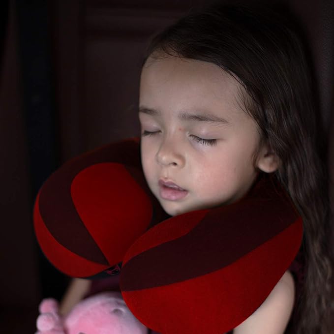 INFANZIA Kids Chin Supporting Travel Neck Pillow, Helps Support Head and Neck, Comfortably Designed for Head, Neck, and Chin Support - Gifts for Toddler/Child/Kids, Red-CubbioJoy