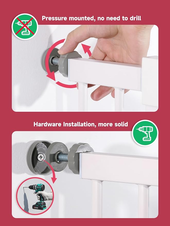 Baby Gate for Stairs, 29.5-40.5" Dog Gate for Doorways, Walk Thru Auto Close Metal Child Gate for The House, Stairs and Doorways, Pressure Mounted Pet Gate for Dog Indoor (White)-CubbioJoy